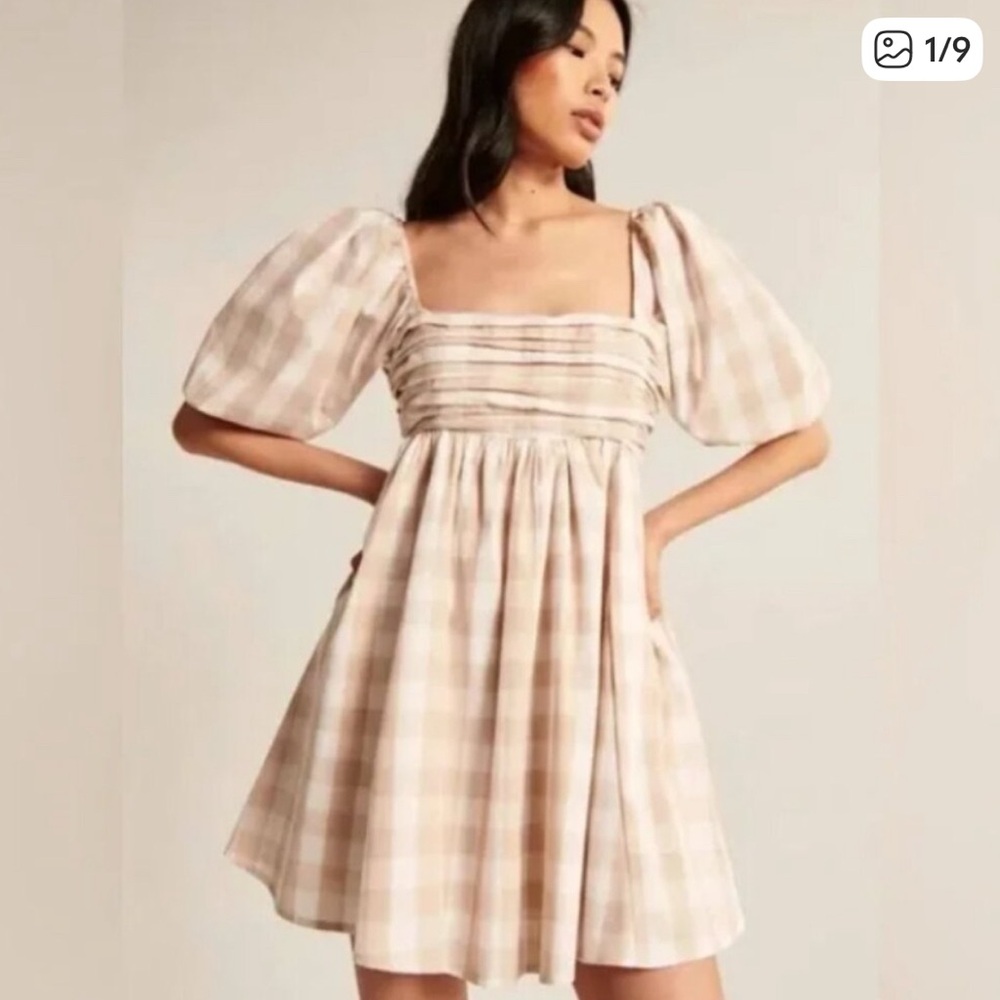 Abercrombie & Fitch Emerson Beige Checkered Mini Dress